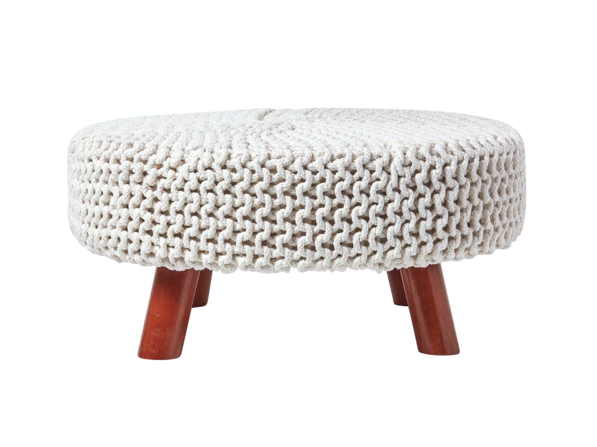 Large box style footstool solid frame light wood legs upholstered top UK